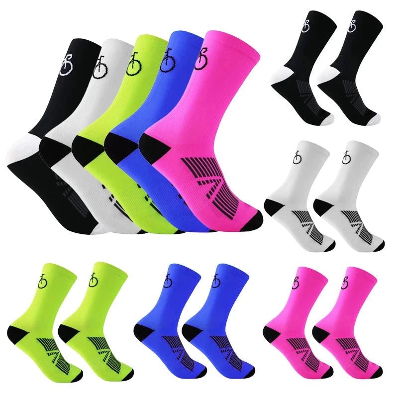 5Pairs Cycling Socks Men MTB Bike Sock Breathable Road Bicycle Sock Football Men Women Mid Tube Outdoor Sport Racing Sock Winter GlowCart
