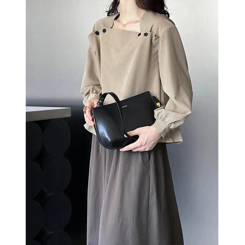 2024 Autumn New Top Korean Version Square Neck High-end GlowCart