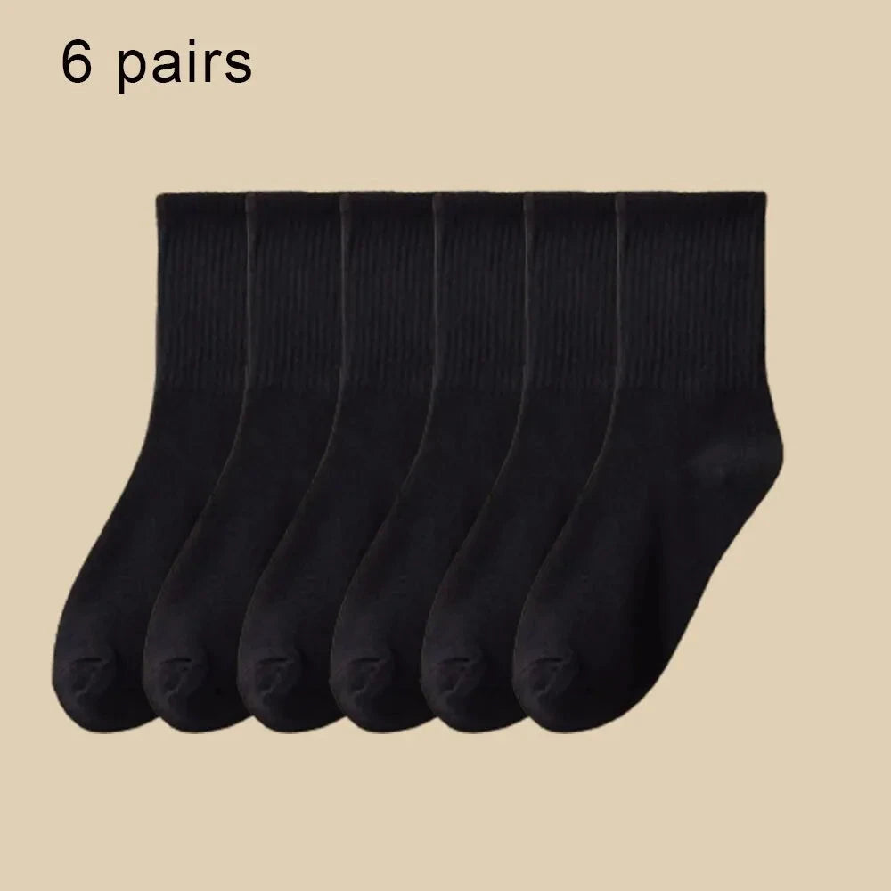 6 Pairs Women's Mid Socks Solid Color Breathable Comfortable GlowCart