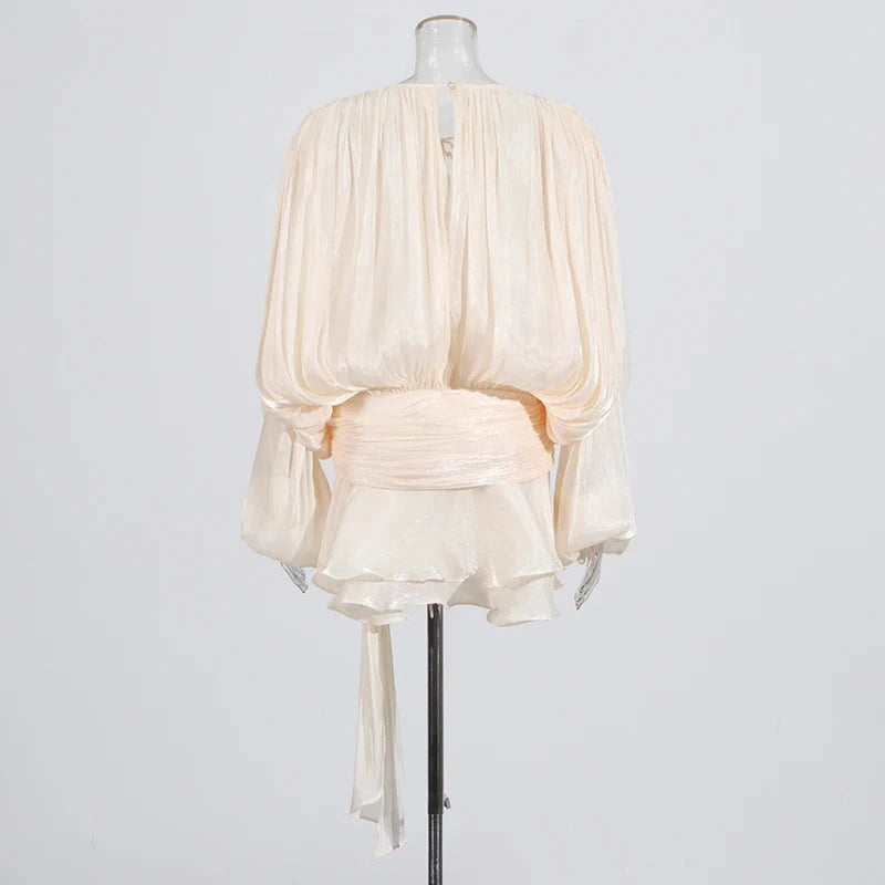 TWOTWINSTYLE Solid Patchwork Lace Up Blouse Mini Dresses For GlowCart