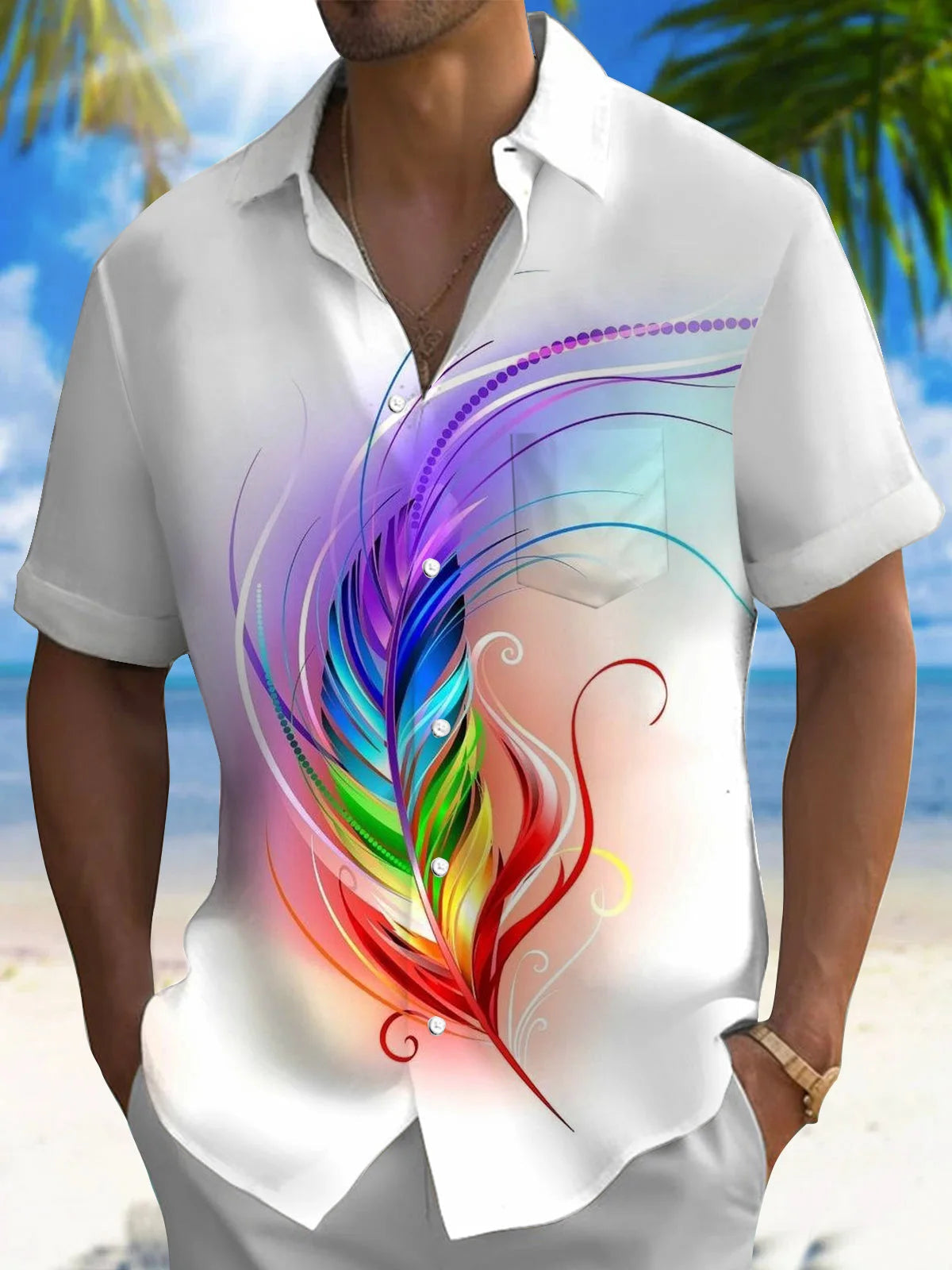 New Hawaii Spring/Summer Fashion Leisure Street Walk Tourist Beach Printed Full Open Short Sleeve Button Shirt, XS-5XL GlowCart