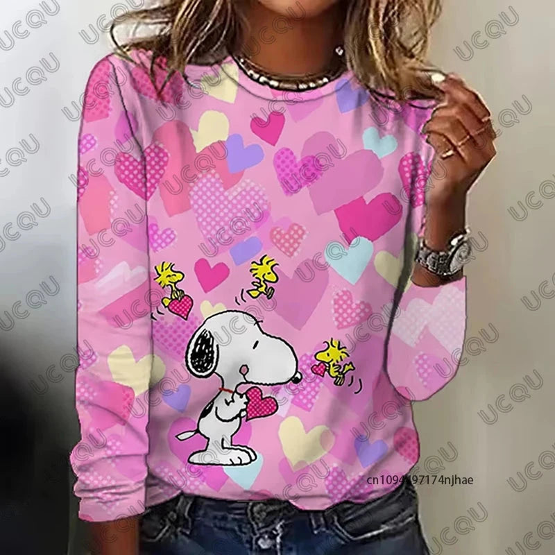 Autumn Winter New Cartoon Snoopy Print Women's Long Sleeve GlowCart
