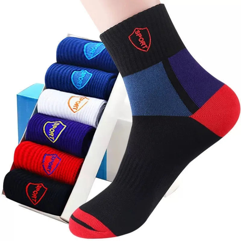 5pairs Men's Fashion Sports Socks, Striped Cotton Sweat Absorption Breathable Comfortable Ankle Socks GlowCart