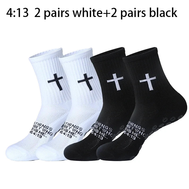 4 Pairs Christian socks Prayer socks Birthday Gifts ,Cross Grip Soccer Socks - Anti-Slip Grips Sports Sock with Bible GlowCart