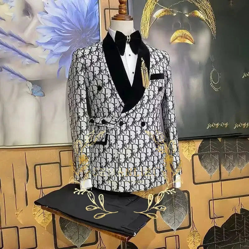 Latest Design Men's Suit Houndstooth Jacket Black Pants 2 GlowCart