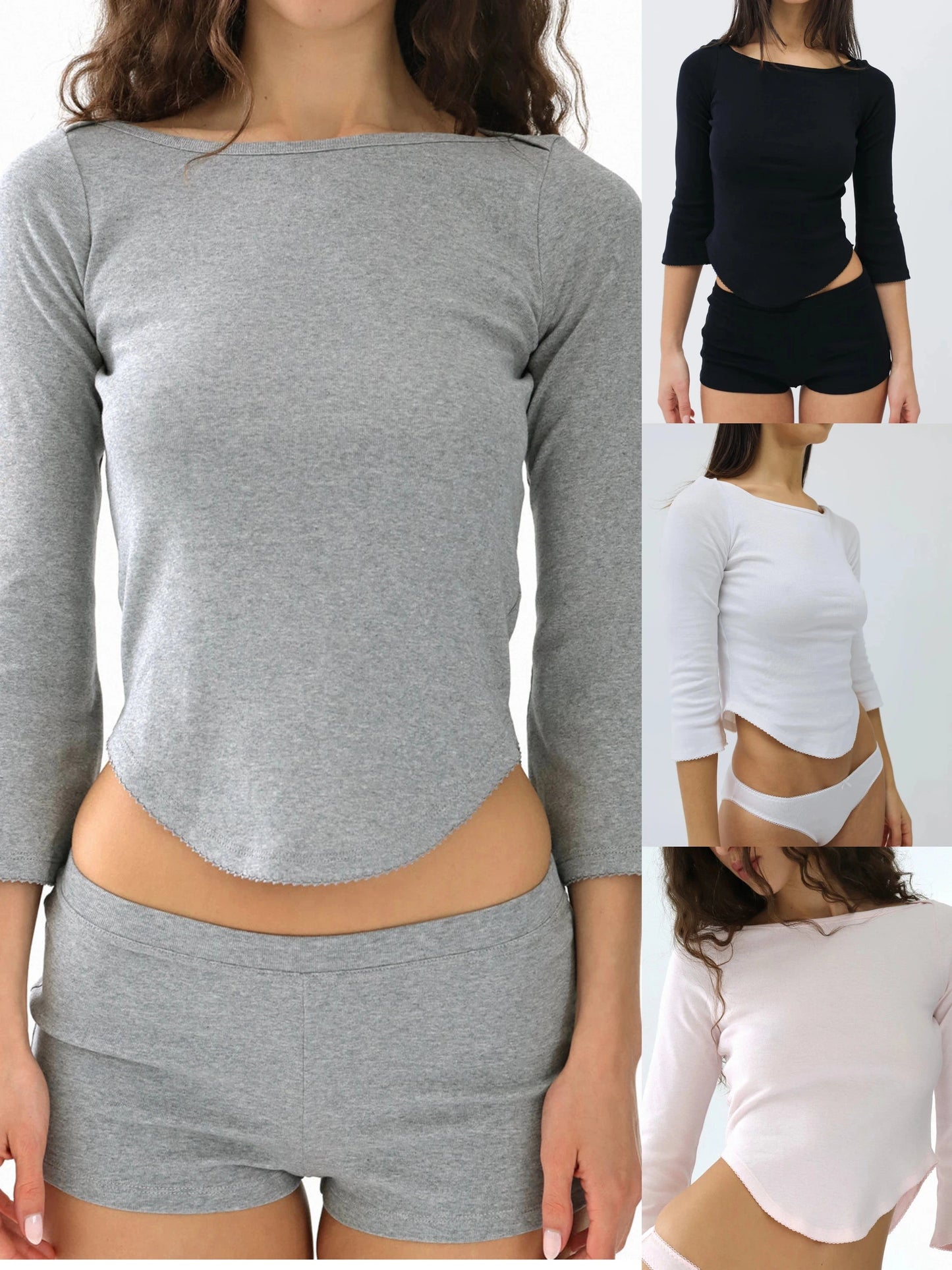 Cou Autumn Three-Quarter Sleeve Pink Round Neck Long-Sleeve GlowCart