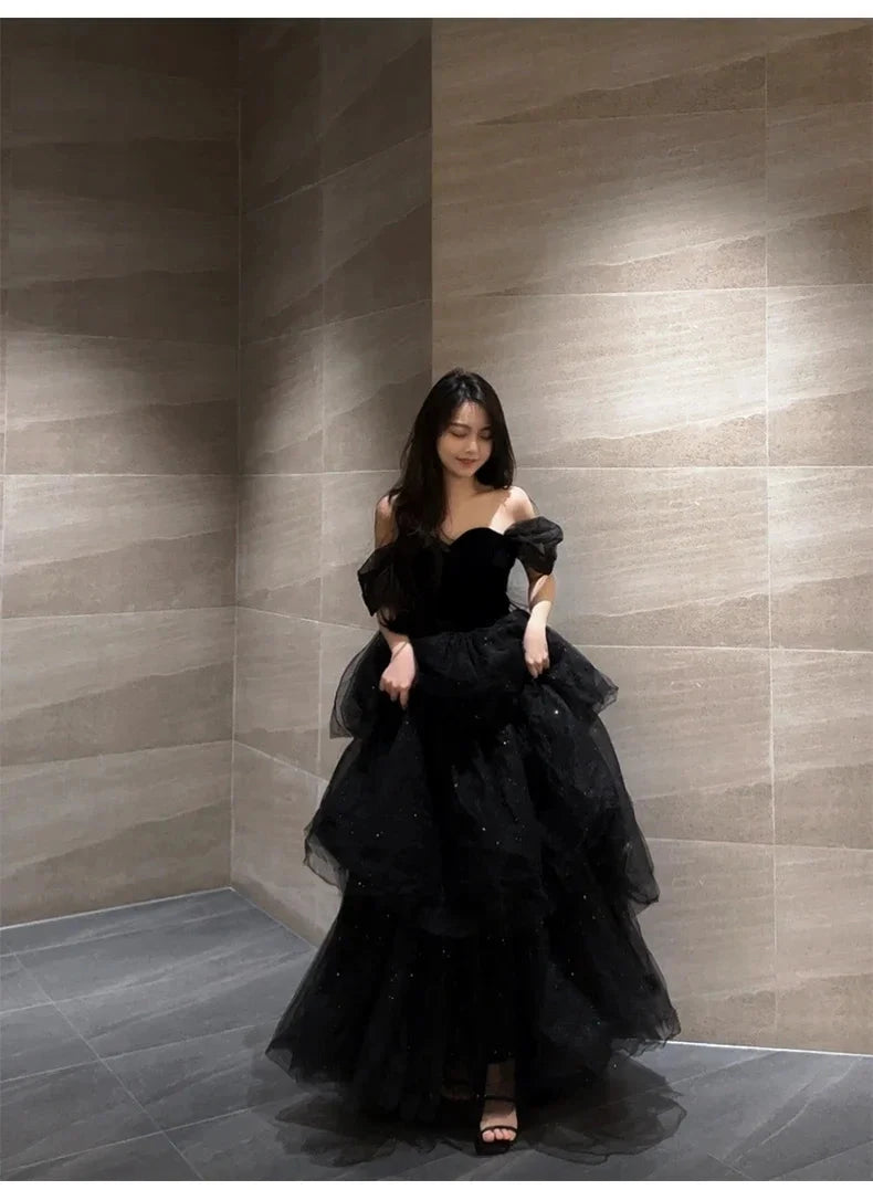 Black New Light Luxury Minority Petti skirt Host Female Art GlowCart