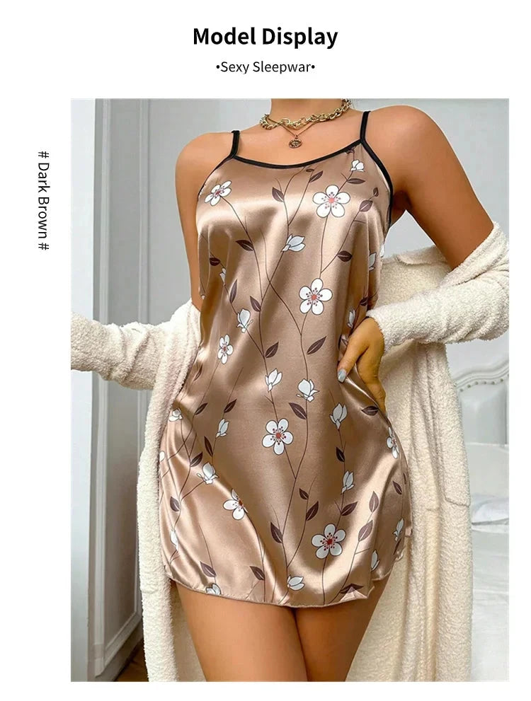 Women's Sleepwear Summer Floral Print Satin Nightgown Casual GlowCart