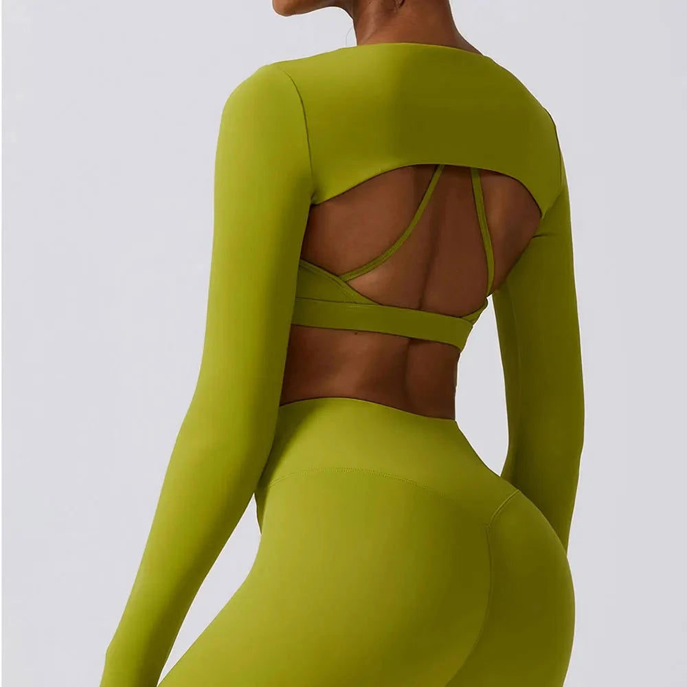 Women Crop Tops Long Sleeve Breathable Running T-Shirts Gym Sports Top with Pad Yoga Shirts Fitness Workout Yoga Clothing GlowCart