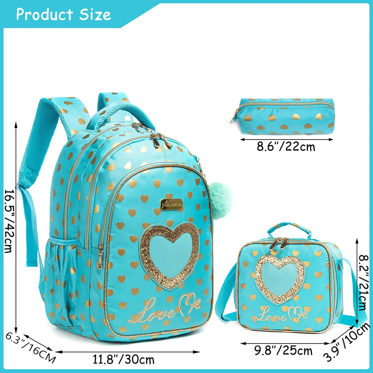 School Backpacks for Girls Backpack with Lunch Bag Pencil Case Elementary Primary Backpack for Teen Girls GlowCart
