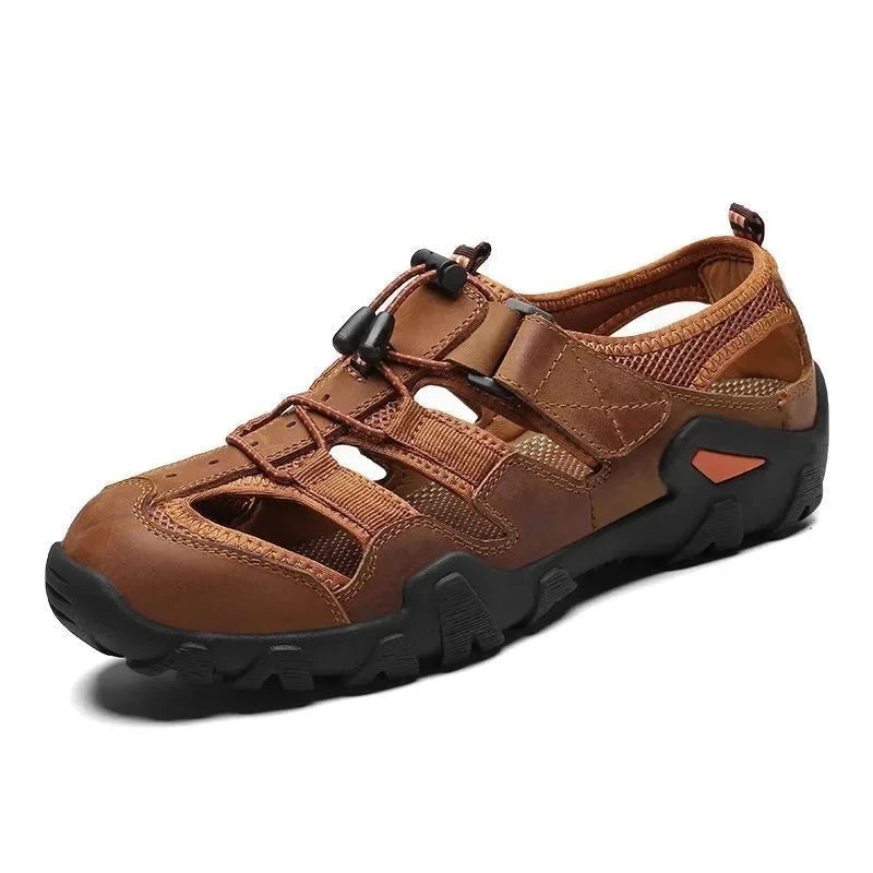 Men's Summer Outdoor Sports Sandals Driving Shoes Anti-slip Wear-resistant Head Cover Beach Shoes Comfortable Breathable GlowCart