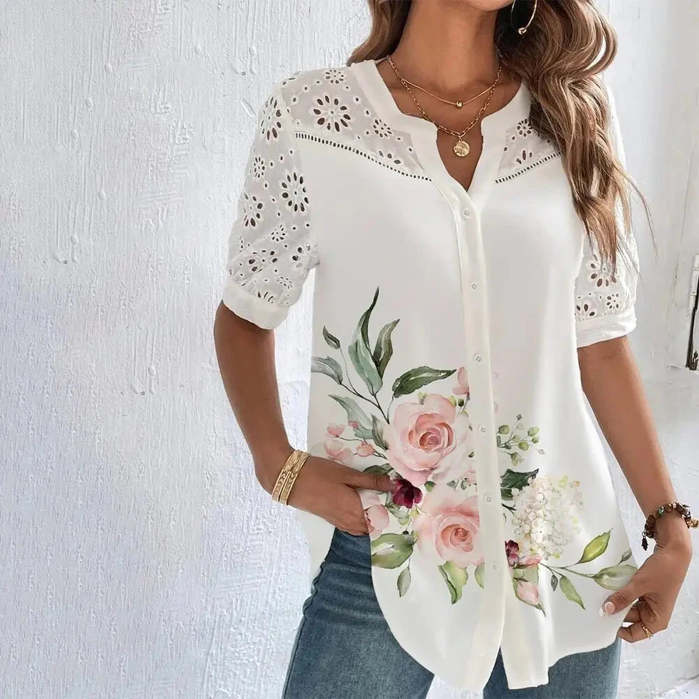 Temperament Casual Lace Woman Shirt Fashion Loose Shirt GlowCart