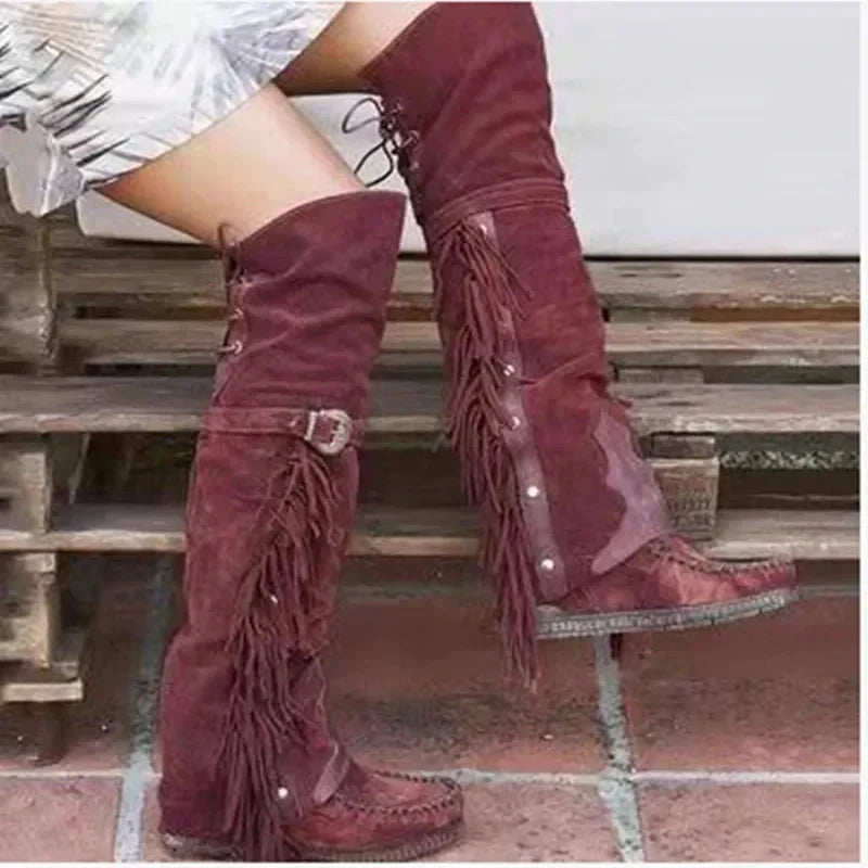 Fashion Bohemia Knee-length Women Boots Ethnic Personality GlowCart