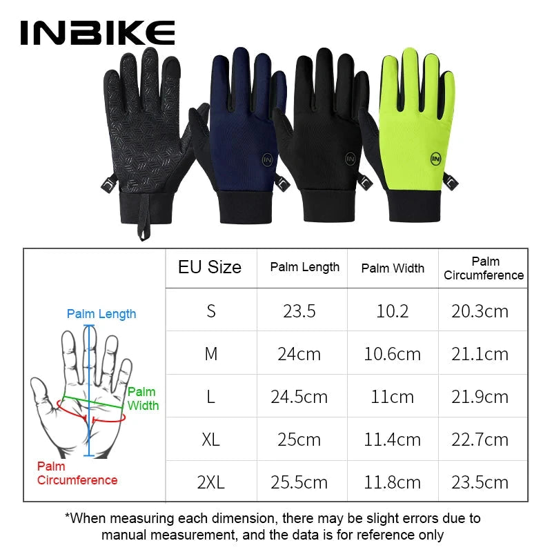 INBIKE Windproof Fleece Men's Cycling Gloves Warm Full Finger Touch Screen Shock Absorbing Anti-Slip Long Finger Road Bike GlowCart