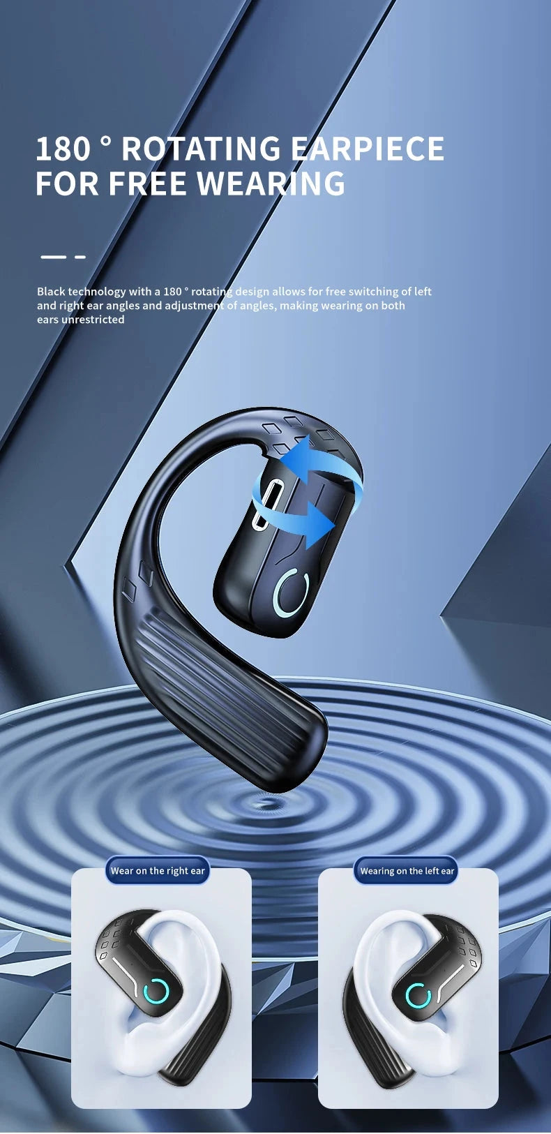 Bluetooth 5.4 Open Wireless Earphone 180° Rotation GlowCart