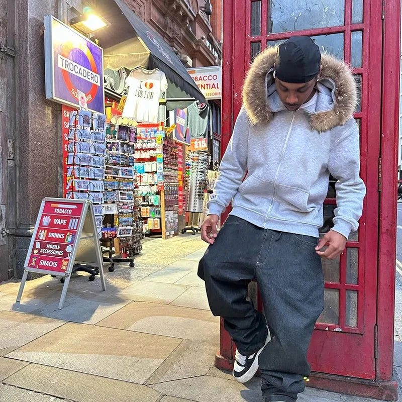 Casual Y2K Zip up hoodie Faur collar Harajuku Streetwear GlowCart