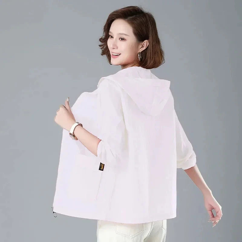2025 Summer Women Hooded Beach UV Jacket Female Long Sleeve GlowCart