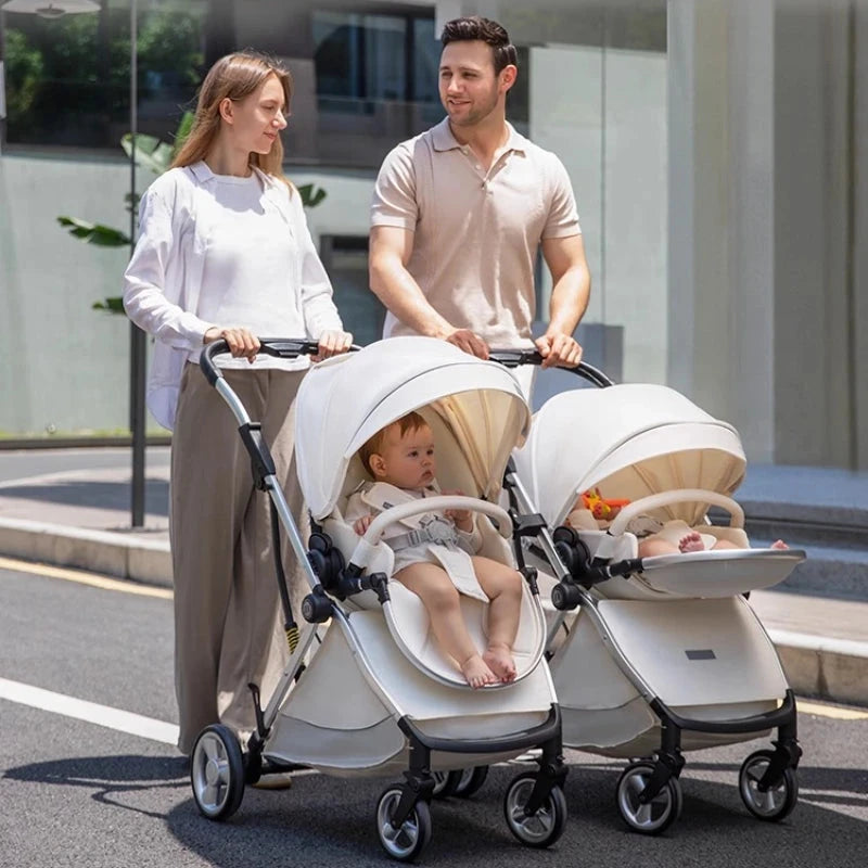 2025 New High-View Twin Stroller Lightweight Folding Stroller for Twins with Two Children, Can Sit or Lie Down GlowCart