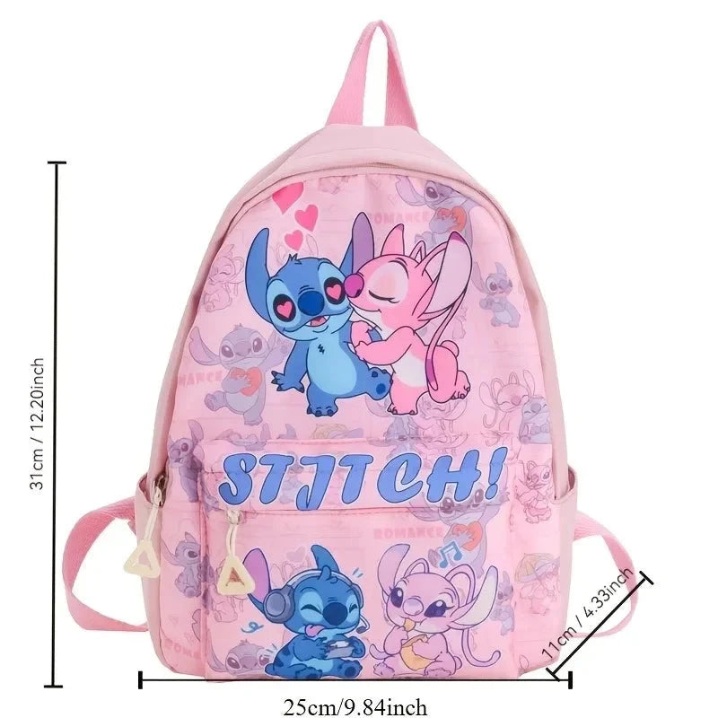 Stitch Print Backpack, Nylon Daypack, Kids And Girls College Style Schoolbag, Ideal Gift for School, Travel, Daily Commuting GlowCart