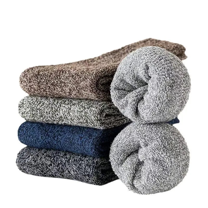5 pairs of men's mid-calf thick winter fleece-lined thermal terry socks, blended cashmere solid color towel socks GlowCart