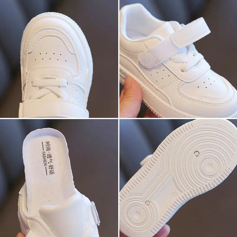 Tenis Sneakers Kids Spring/Autumn New Boys Girls Sports Shoes Casual Board Shoes Leather Soft Soled Children Small White Shoes GlowCart