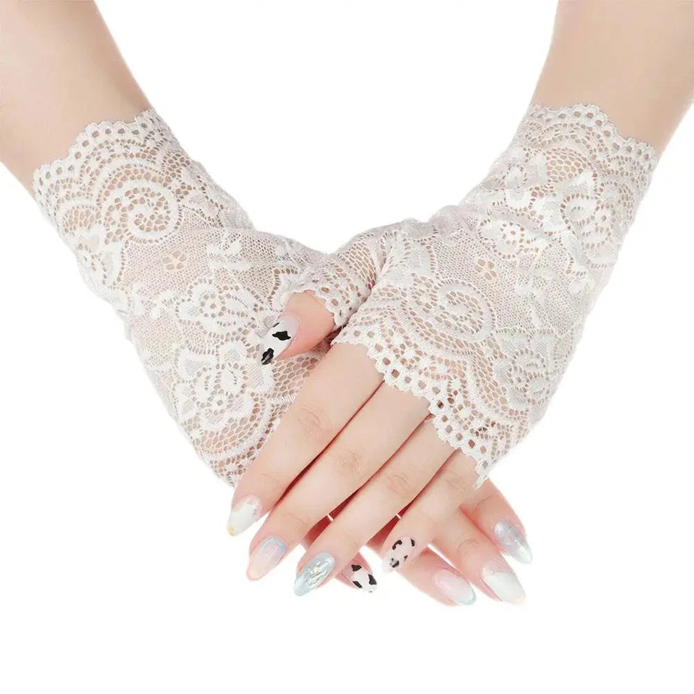 Women Short Lace Hollow-Out Fingerless Gloves Sun Protection GlowCart