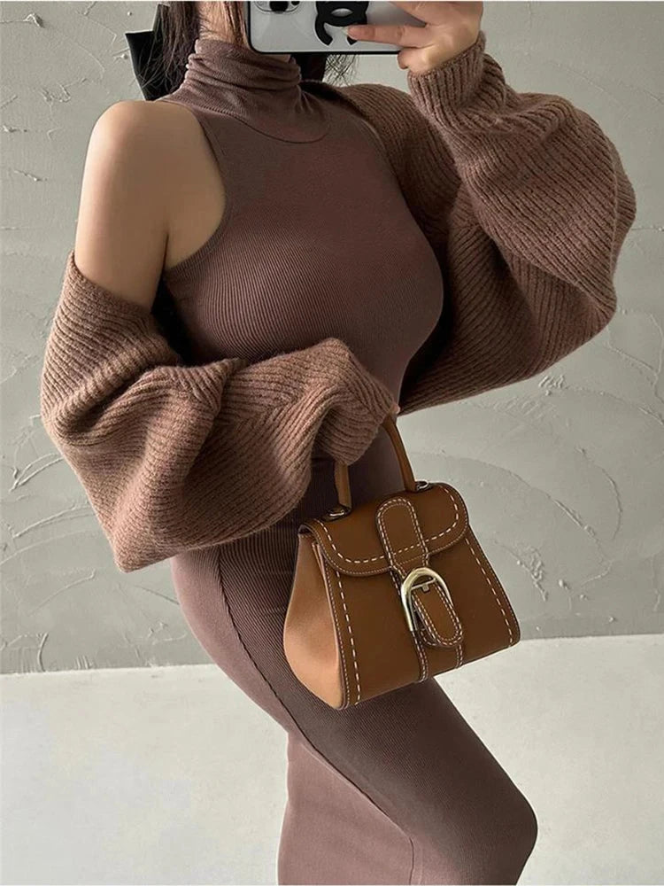 Red Skinny Sexy Turtleneck Midi Dress Women Evening Party GlowCart