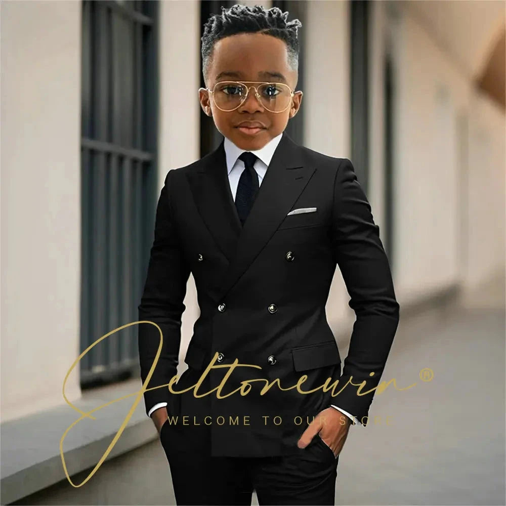 Boy's Beige Suit Set Double Breasted Blazer Pants 2 Pieces Classic kids Wedding Tuxedos Children Party Suits outfits GlowCart