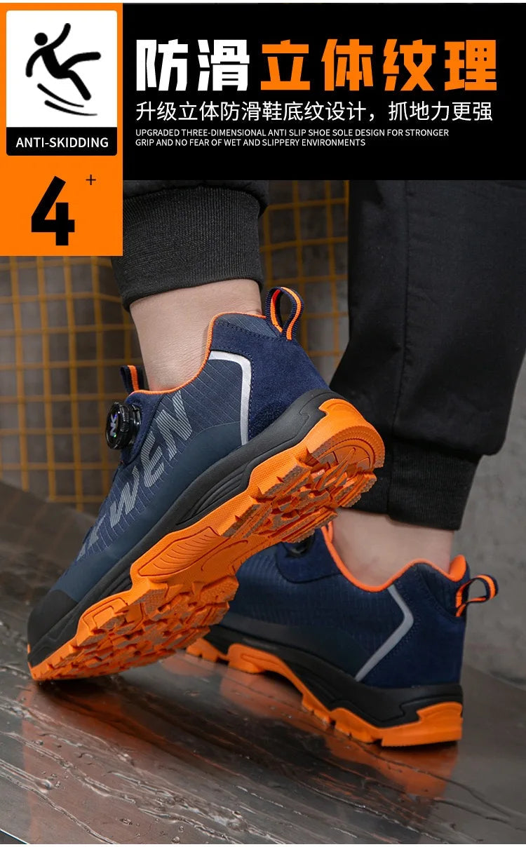 High-top men's all-season universal steel head anti-smash anti-puncture rotating buckle non-slip wear-resistant safety shoes GlowCart