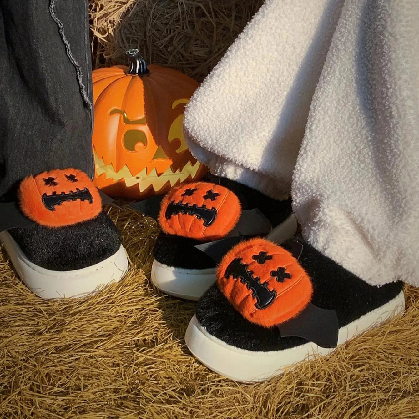 Halloween Ghost Pumpkin Bat Design Women Winter Slippers GlowCart