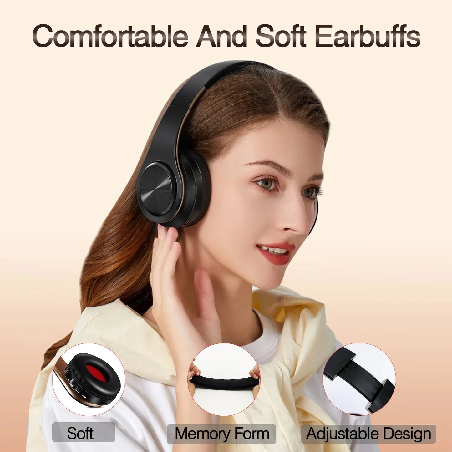 Men Gift Gold Wireless Headphones Bluetooth Earphone Stereo GlowCart