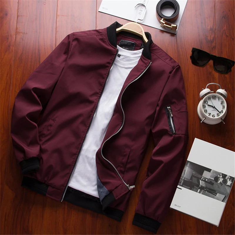 Men Bomber Jacket Thin Slim Long Sleeve baseball Jackets