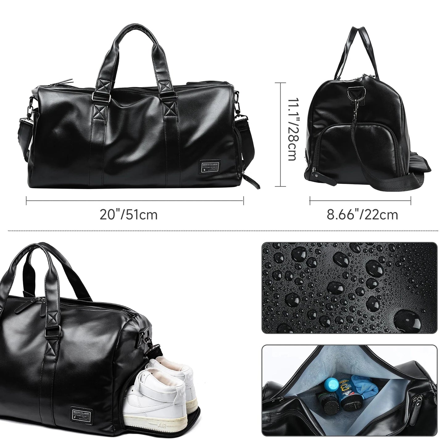 Leather Travel Duffel Bag for Men Women, Vintage Waterproof GlowCart