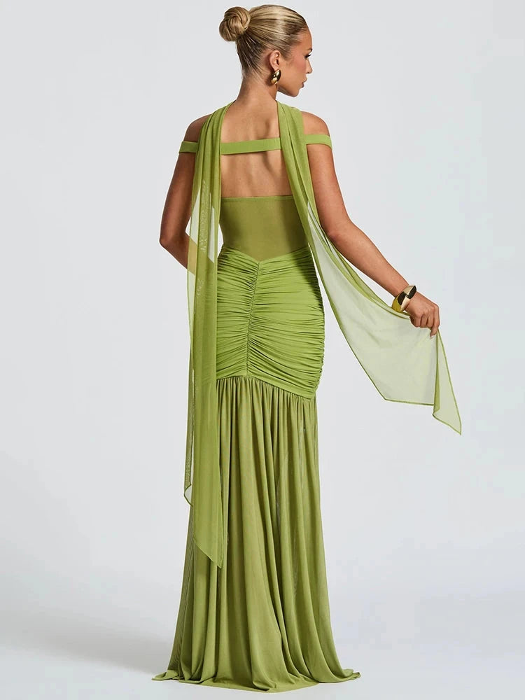 Mozision Off-shoulder Backless Sexy Maxi Dress Women Gown GlowCart
