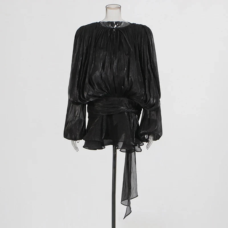 TWOTWINSTYLE Solid Patchwork Lace Up Blouse Mini Dresses For GlowCart