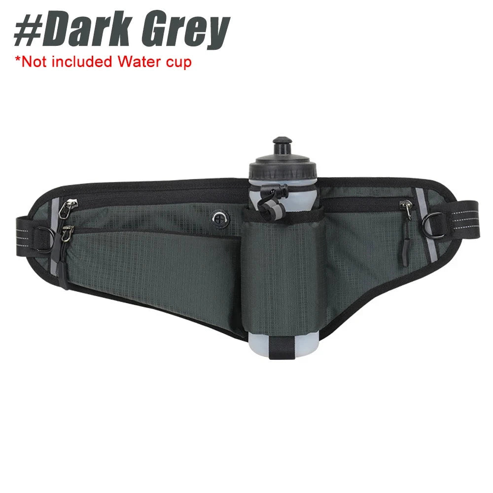 Waterproof Hydration Running Belt with 90° No-Bounce Bottle Holder - Adjustable Reflective Waist Pack for Hiking, Cycling, Gym GlowCart