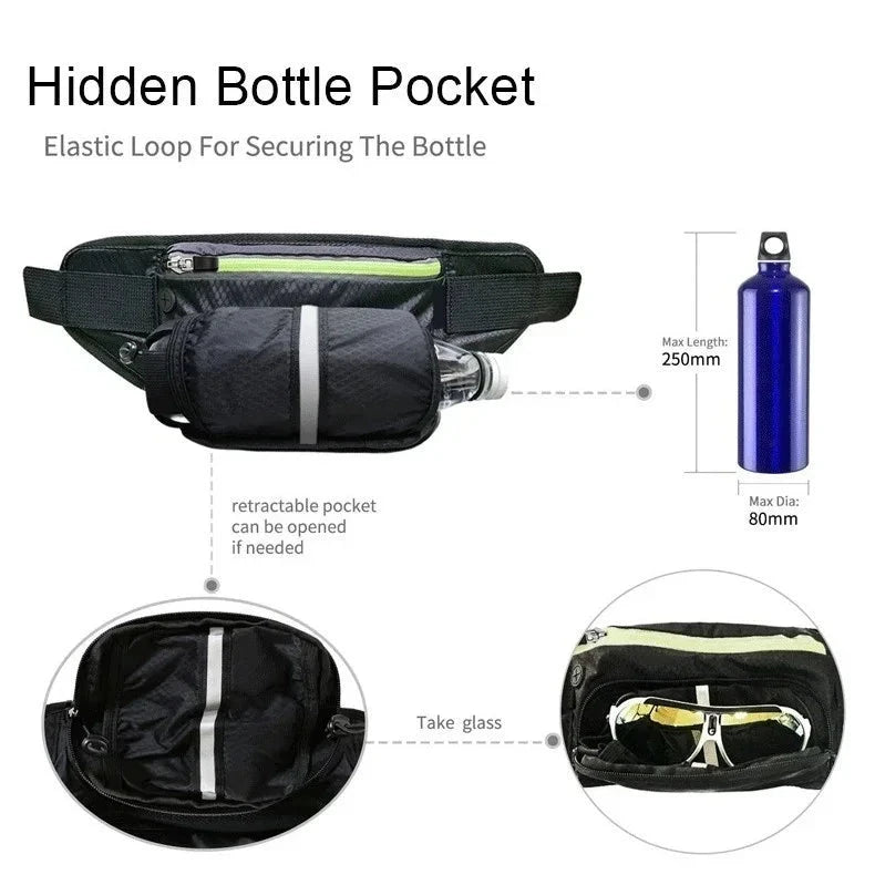 Sport Trail Running Belt Waist Bag Hydration Jogging Pouch Water Bottle Fanny Pack Men Women Gym Fitness Cycling Money Belt Bags GlowCart