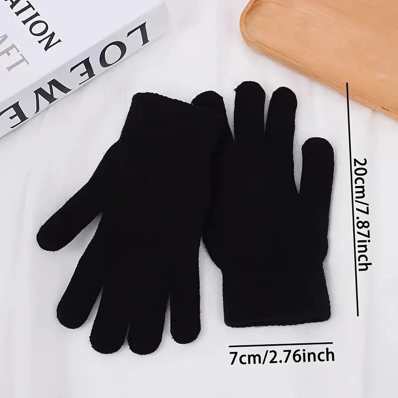 1 Pair Thickened Full-Finger Knitted Solid Color Warm Gloves, Unisex, Suitable for Outdoor Cycling in Autumn and Winter GlowCart