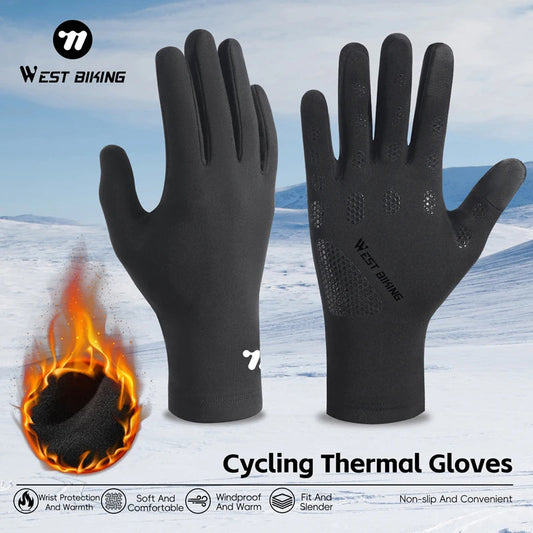 WEST BIKING Thermal Cycling Gloves Winter Fleece Windproof Bike Gloves Touch Screen Full Finger Gloves Outdoor Cycling Equipment GlowCart