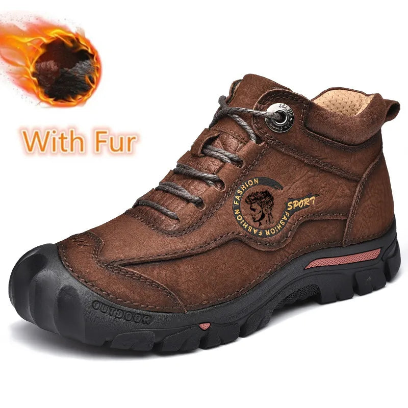Outdoor Men's Boots Genuine Leather Casual Shoes Climbing Hiking Shoes Warm Winter Boots for Men High Quality Platform Snow Boot GlowCart