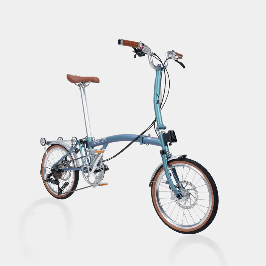 CRANSTON Lightweight Grey Disc Brake M/S 16-inch Portable Folding Bicycle 9 Speed Chrome-molybdenum Steel Retro Bike for Adult GlowCart