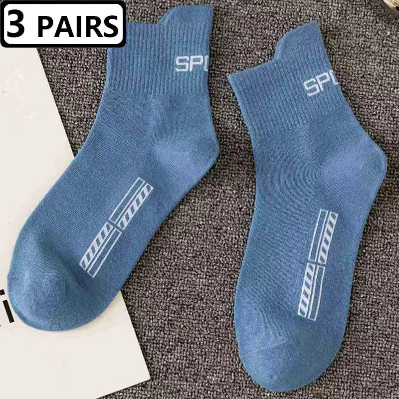 3 Pairs/lot Cotton Breathable Men's Socks Soft Sports High Quality Compression Black White Socks Mid Tube Male Socks Crew Meias GlowCart