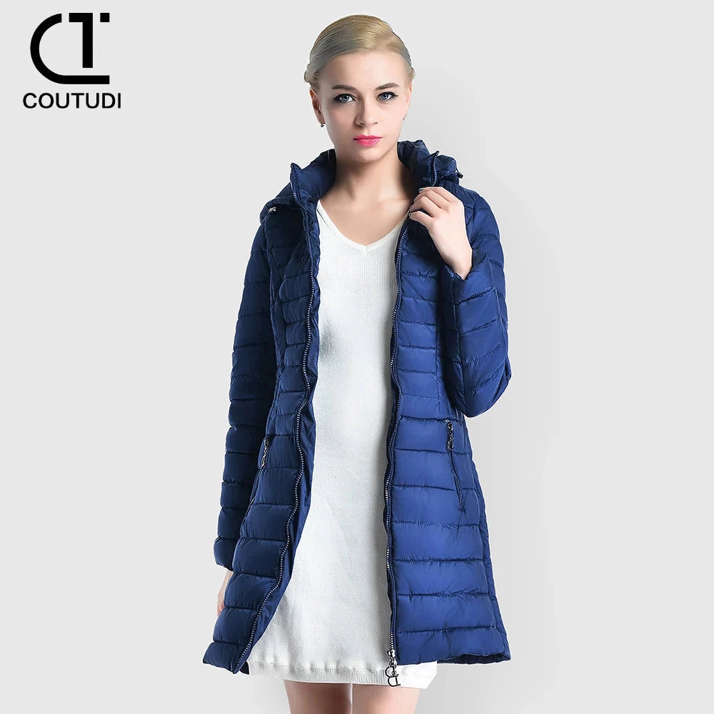 COUTUDI-Women's Winter Long Down Coat, Slim Hooded Warm GlowCart