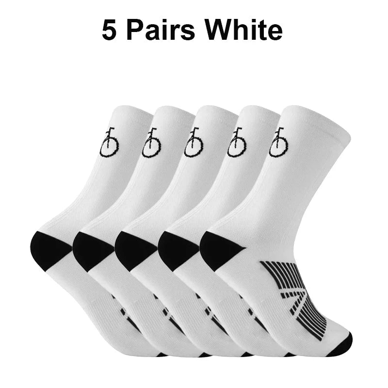 5Pairs Cycling Socks Men MTB Bike Sock Breathable Road Bicycle Sock Football Men Women Mid Tube Outdoor Sport Racing Sock Winter GlowCart
