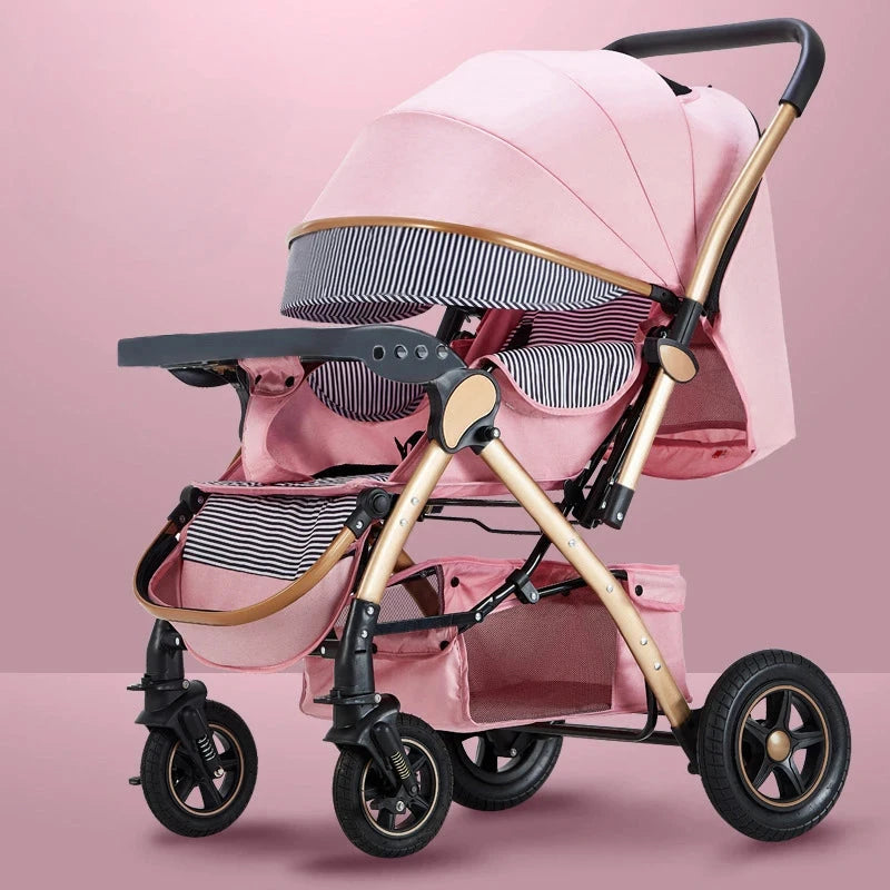 Four-wheel Strollers High Landscape Strollers Baby Car Trolley Pram Baby Carriage Foldable and Washable Multifunctional Stroller GlowCart