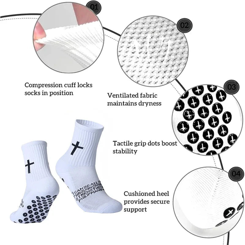 4 Pairs Christian socks Prayer socks Birthday Gifts ,Cross Grip Soccer Socks - Anti-Slip Grips Sports Sock with Bible GlowCart