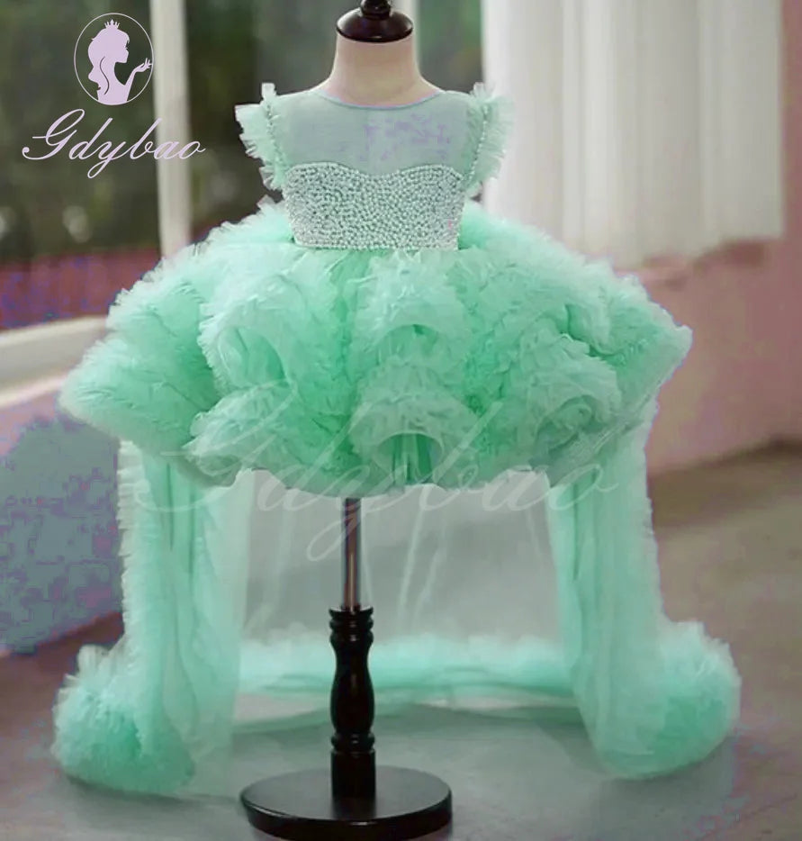 2024 Green Flower Girl Dress For Wedding Tulle Layered Puffy