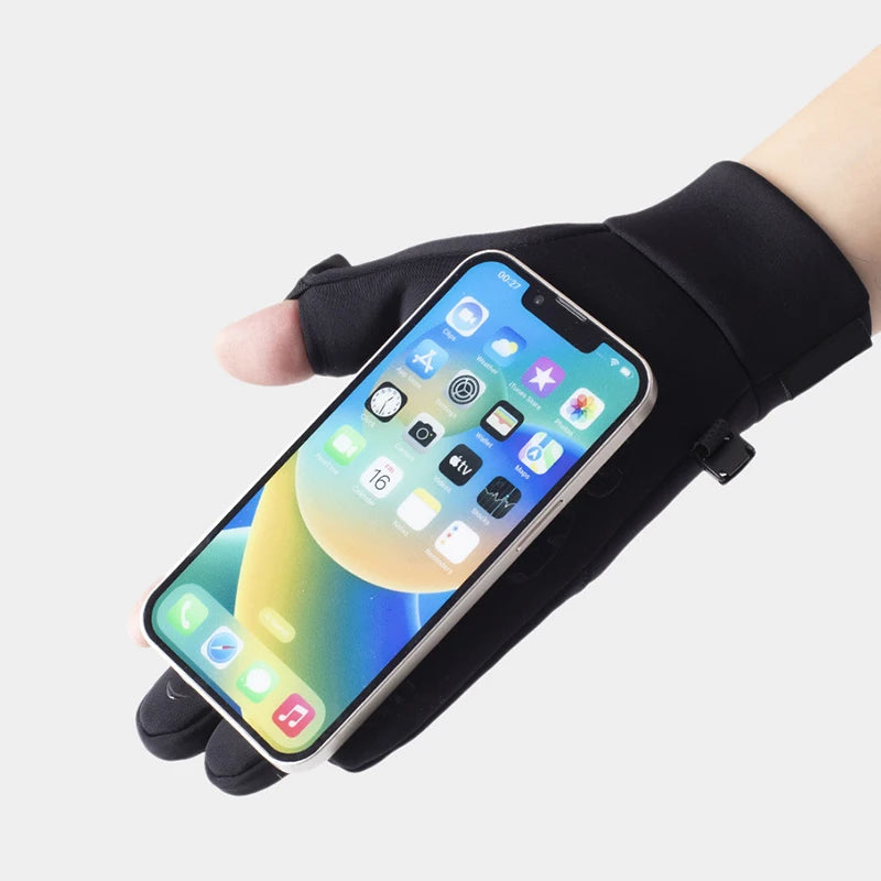 Winter Cycling Gloves Windproof Men Women Touchscreen Warm Gloves Motorcycle Water-Repellent Zipper Pocket Fingertip Flip Gloves GlowCart