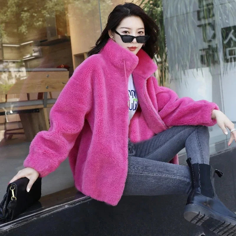 Women Winter Double Coral Fleece Warm Coat Stand Collar GlowCart