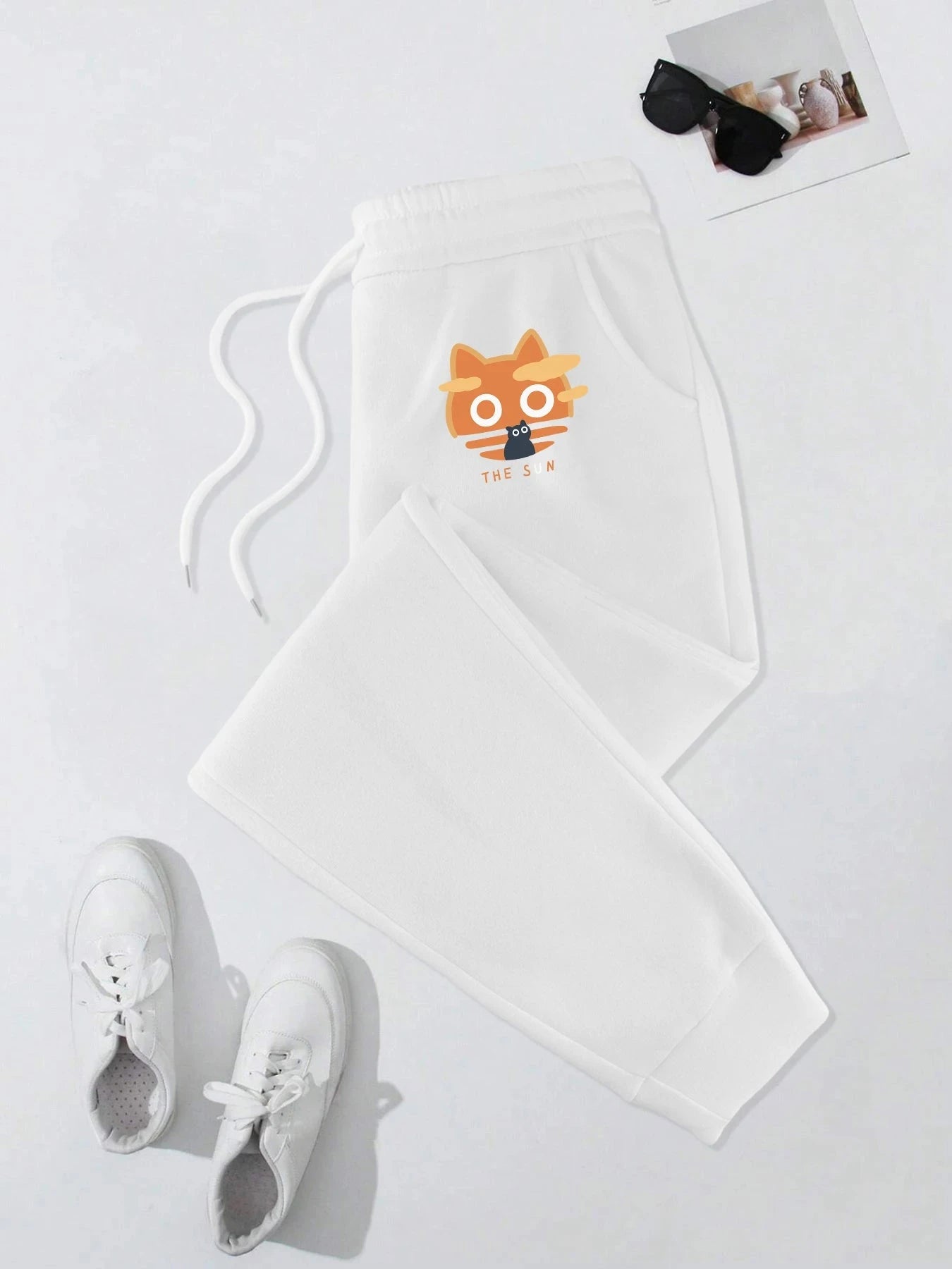 The Sun Cat Print Men Warm Elastic Waist Sweatpants Casual GlowCart